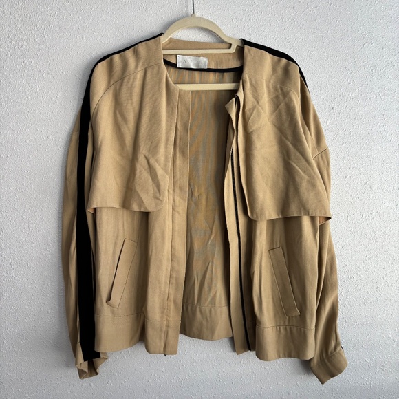A.L.C. Tan Cropped Trench With Black Stripe